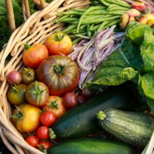 wicker basket with summer veg