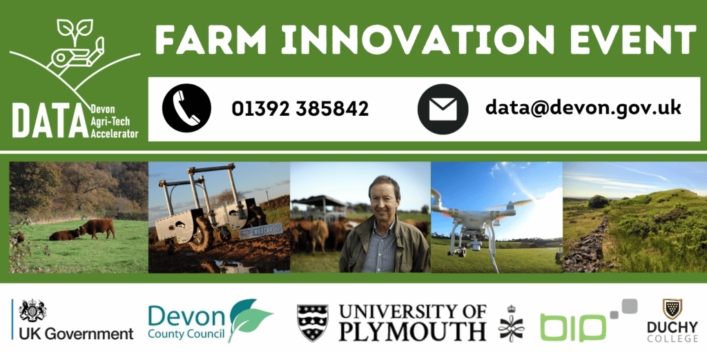 Banner for DATA event showing various pieces of agri-tech.