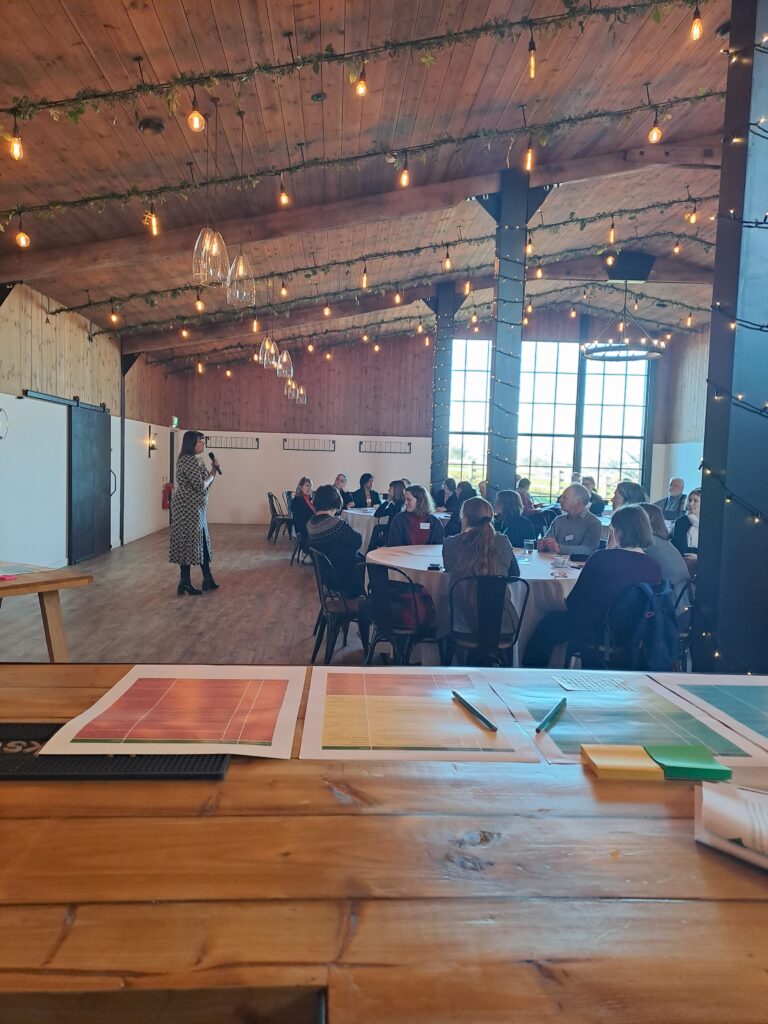 Speaker in front of crowd at the strategy launch