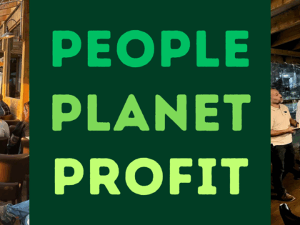 People Planet Profit logo with Devon Food Partnership and Food Drink Devon logos and images of attendees and speakers at events