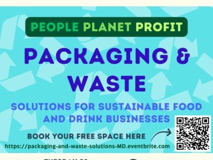 digital flyer for Packaging and Waste sustainable solutions event for food and drink SMEs in Mod Devon